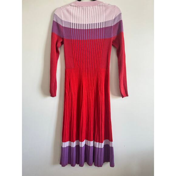 Banana Republic Colorblock Ribbed Knit Sweater Dress Red Pink Purple Size L - Picture 8 of 8